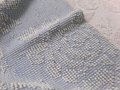 vintage hobnail rose fabric, blue & white woven chenille floral dot design, 19" x 24" piece