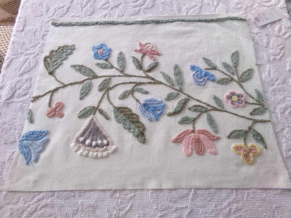 Woodland Meadow Vintage Chenille Bedspread Fabric, Floral Boho Sewing Material, 18" x 23" piece