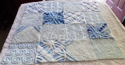 Boho Blues Vintage 6" Chenille Fabric Squares Set of 16 Quilt Blocks