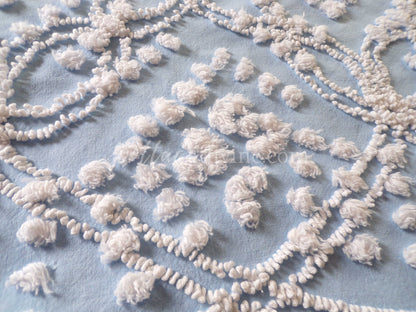 Beach Chic Blue & White Vintage Chenille Quilt Fabric, 23" x 26" Piece, 100% Cotton Classic Design