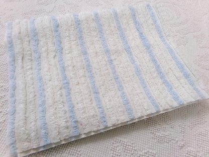 simple blue & white striped vintage chenille bedspread fabric, versatile sewing material 17" x 24"