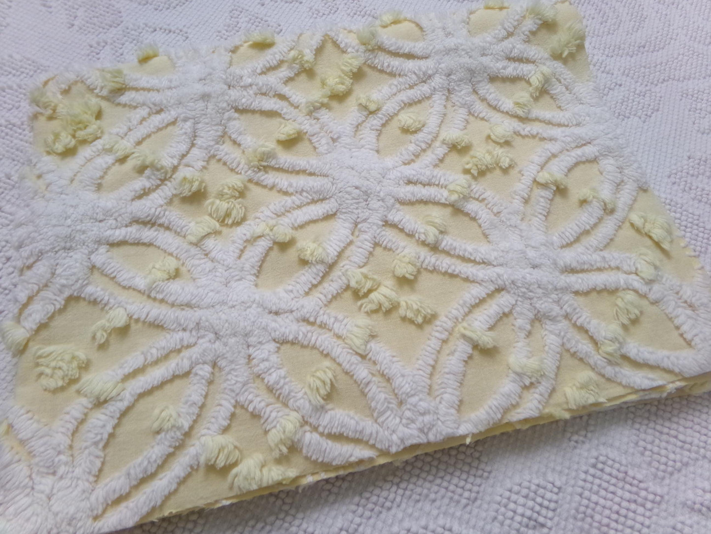 Vintage Sunny Yellow Chenille Fabric Piece, Textured Sewing & Quilt Material 18" x 24"