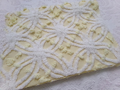 Vintage Sunny Yellow Chenille Fabric Piece, Textured Sewing & Quilt Material 18" x 24"