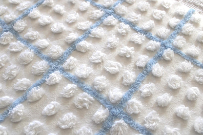 coastal blue & white vintage chenille fabric, puffy textured pops, 12" x 18" cut piece
