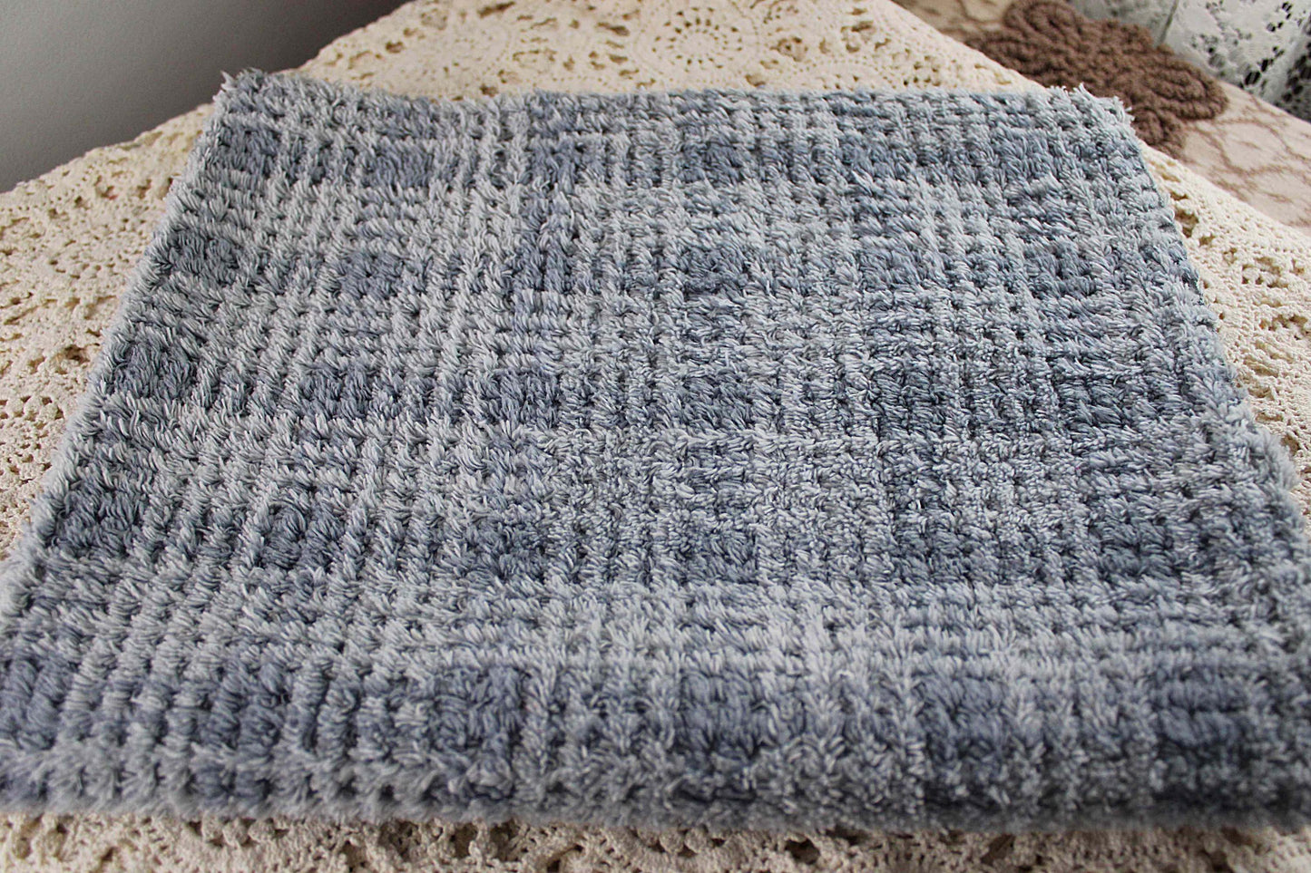 Cozy Chenille Fabric in Moody Storm Grey Plaid, Vintage Style 20" x 25" inch Piece, great for quilt fabric, crafts, stuffed toys