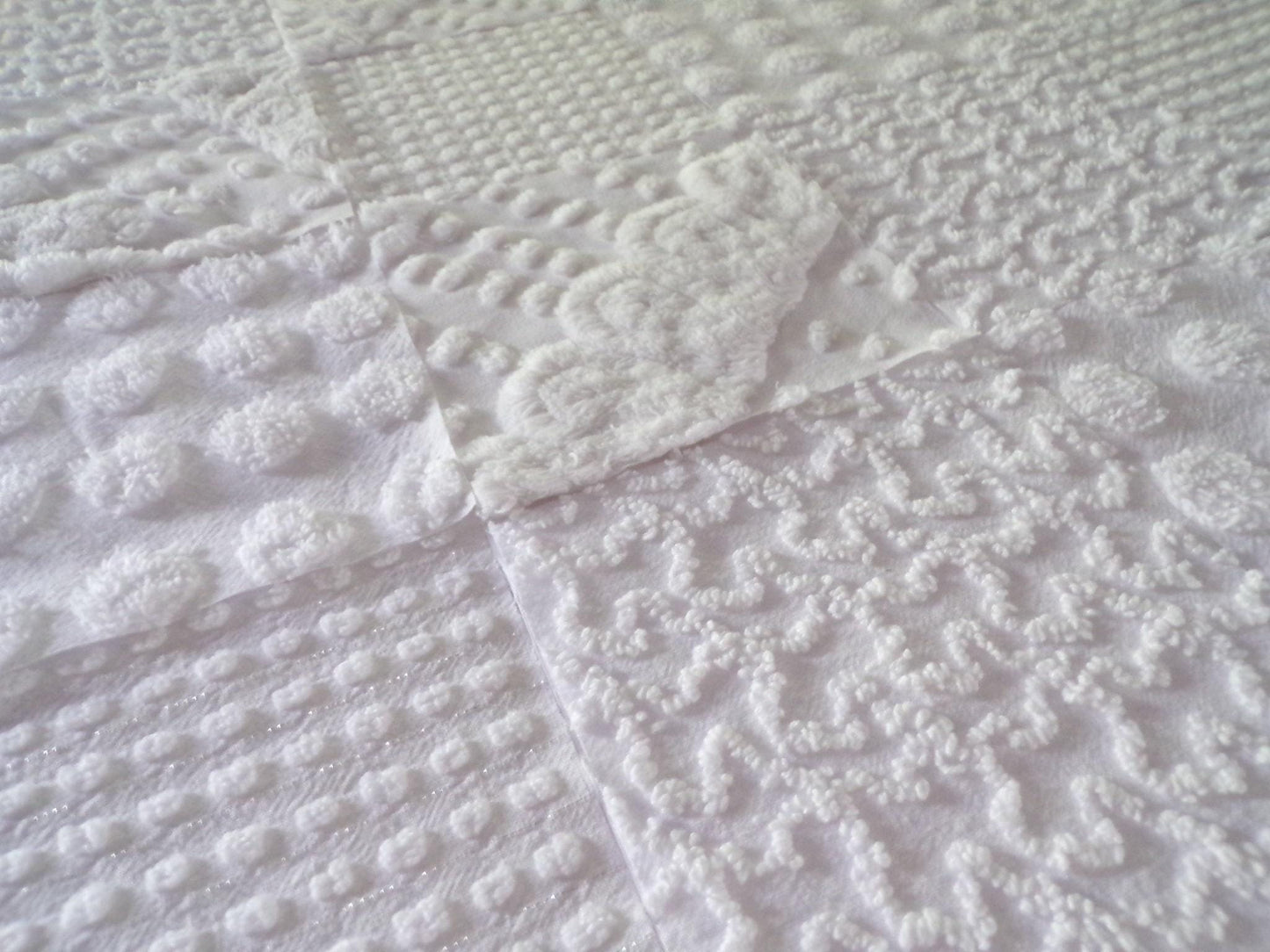 White Chenille Fabric Squares Set, "Let it Snow" 16 Vintage Quilt Blocks, 6" inch