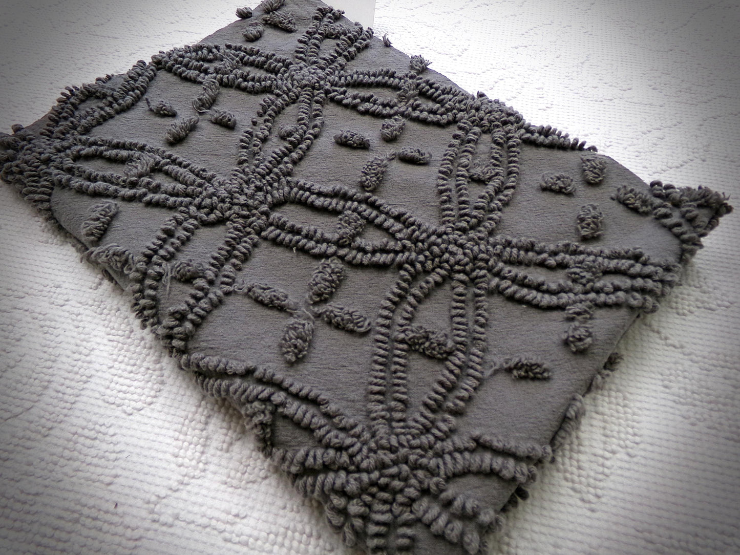 mystic moody grey chenille fabric, 18" x 25" piece of modern vintage style cotton sewing material, upcycle into pillows, quilts