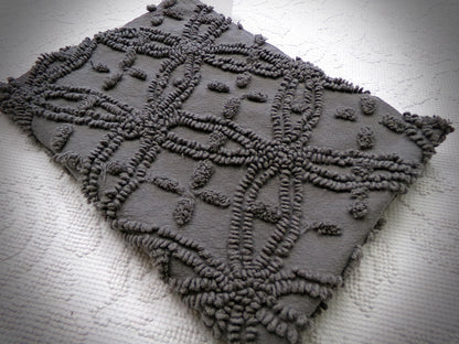 mystic moody grey chenille fabric, 18" x 25" piece of modern vintage style cotton sewing material, upcycle into pillows, quilts