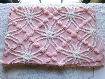 feminine pink vintage chenille bedspread fabric 18" x 24"quilt material