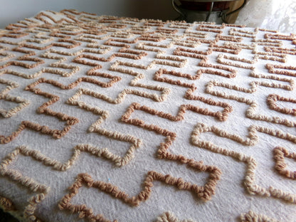 fantasy pyramids boho chenille fabric, retro earthtone brown vintage 18" x 24" piece of cotton quilt material for crafts & sewing