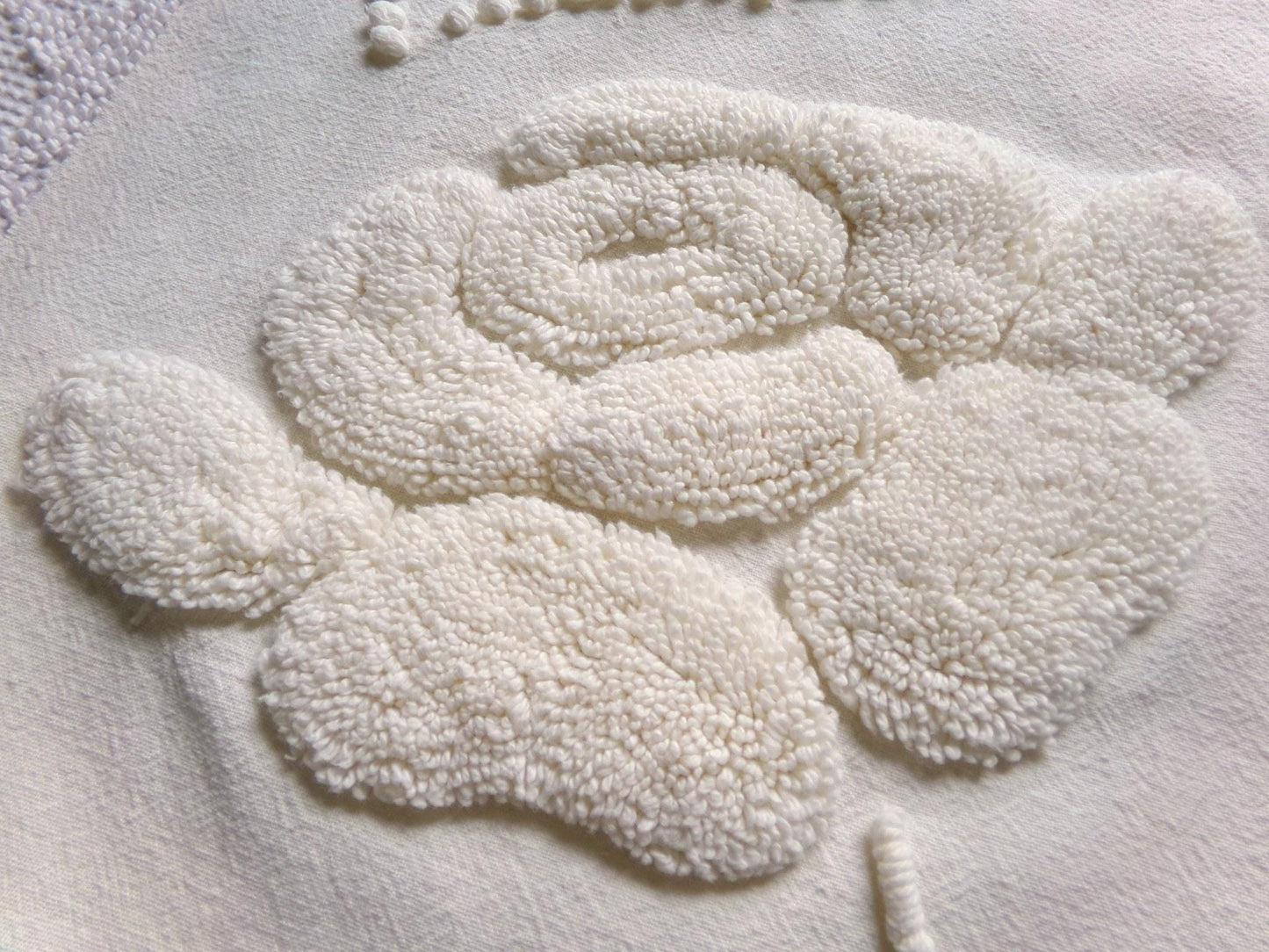 ivory rose vintage chenille fabric, vintage cotton 15" x 21" cut piece with sprawling stylized roses for quilting crafts and sewing