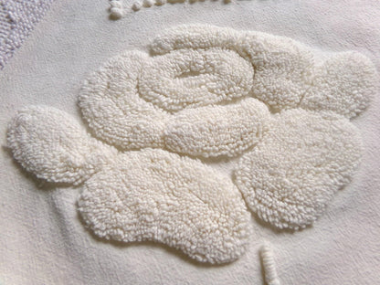 ivory rose vintage chenille fabric, vintage cotton 15" x 21" cut piece with sprawling stylized roses for quilting crafts and sewing