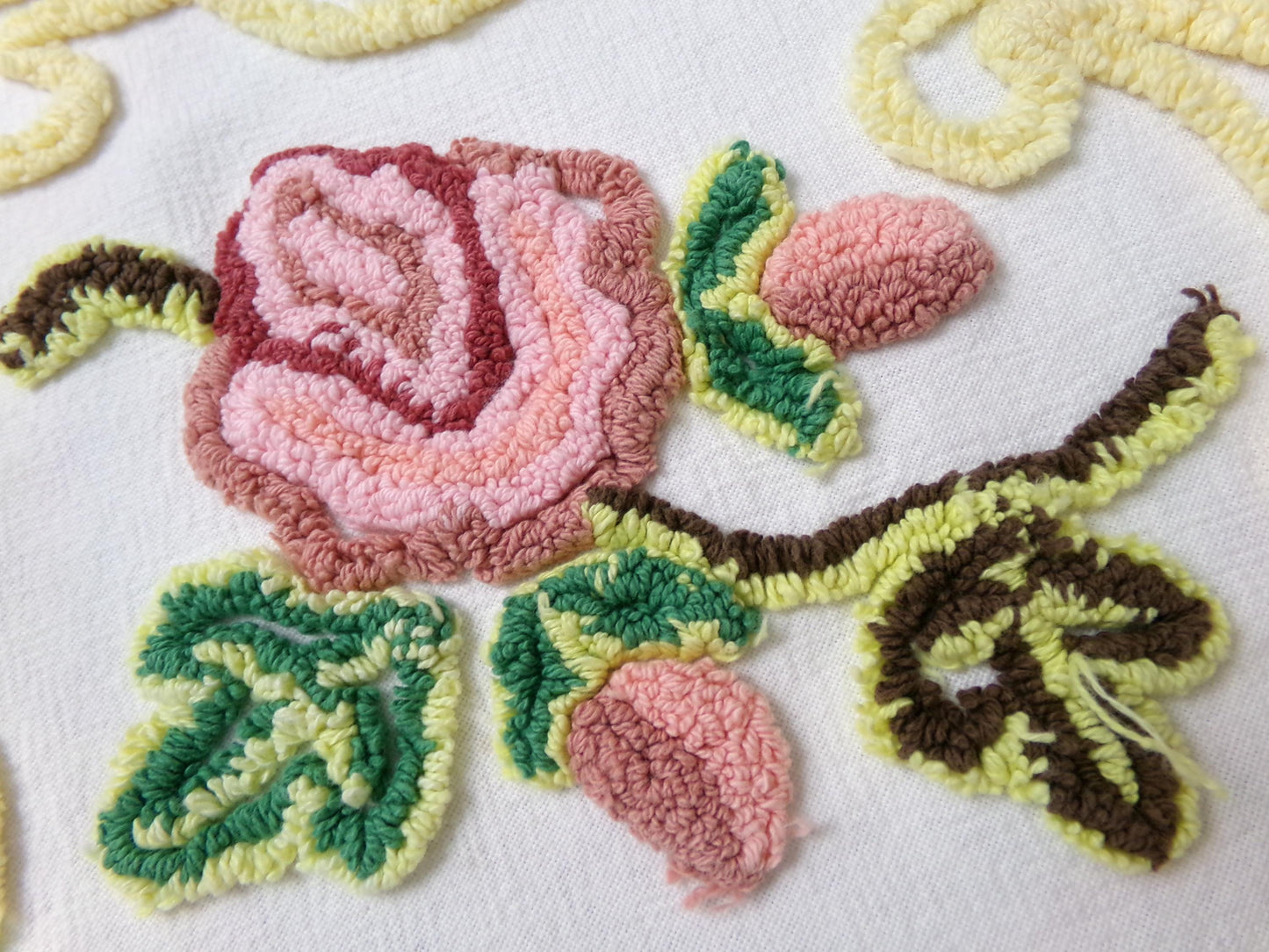 Cottage Pink Rose Vintage Chenille Fabric Shabby Scrollwork Sewing Quilt Material 27" x 24"
