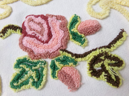 Cottage Pink Rose Vintage Chenille Fabric Shabby Scrollwork Sewing Quilt Material 27" x 24"