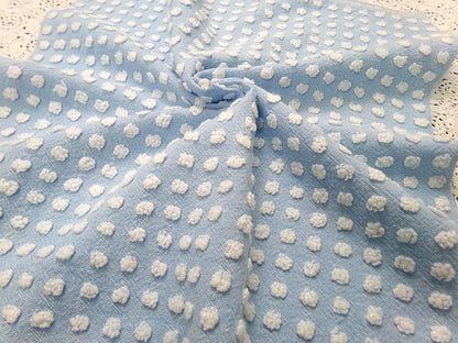 Vintage Chenille Bedspread Fabric Bubble White Pops Sky Blue 18x24" Quilt Material
