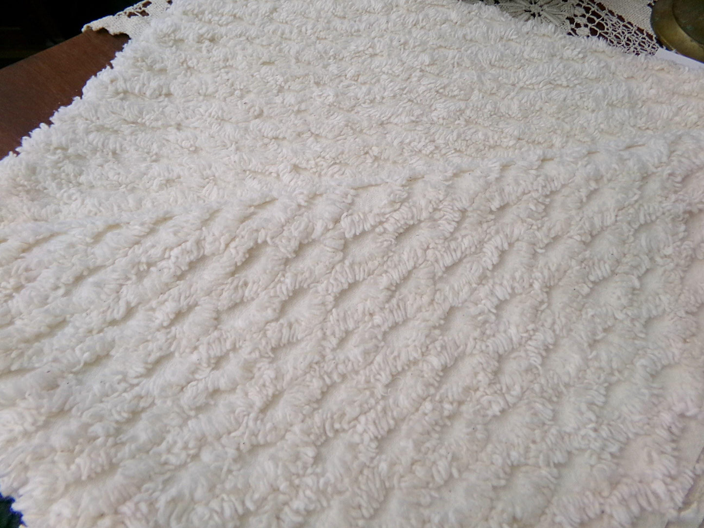 Simple Vanilla Vintage Chenille Fabric, tufted lattice design, sewing craft quilt material, 20" x 24" piece