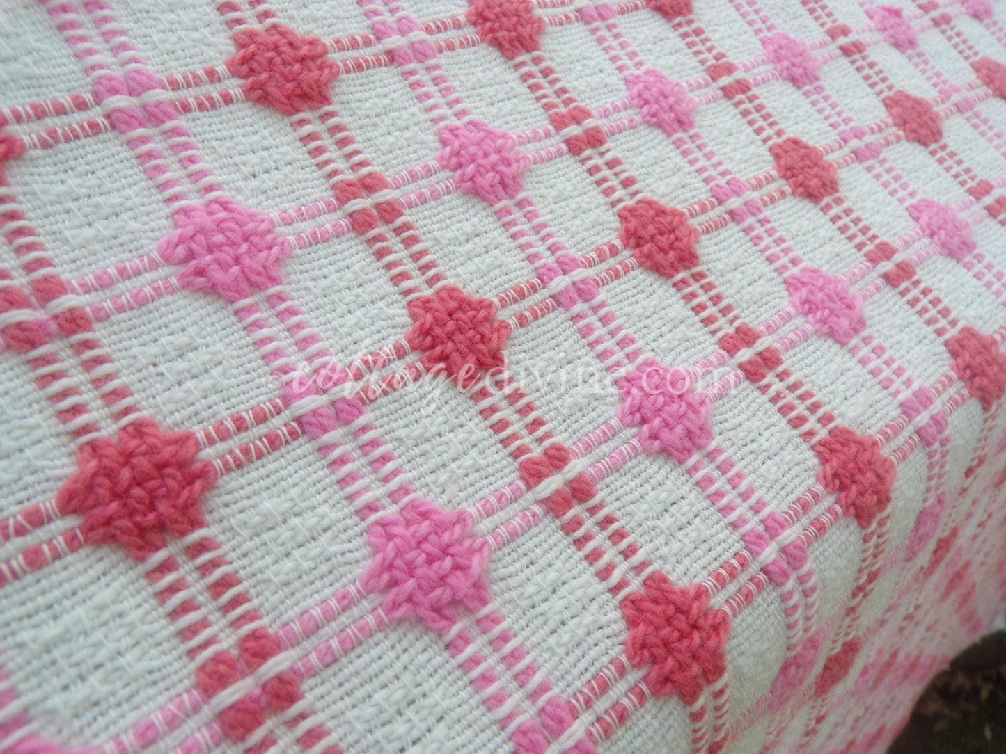 Pink Strawberry Candy Dots Vintage Woven Fabric With Raised Chenille Dot Pattern, 18" x 24" inch Piece, a Bates Design