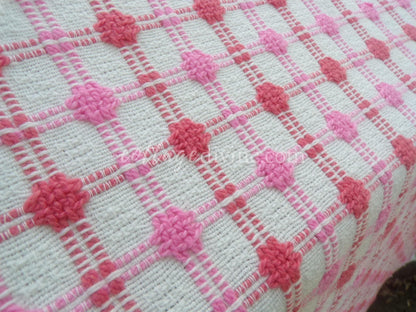 Pink Strawberry Candy Dots Vintage Woven Fabric With Raised Chenille Dot Pattern, 18" x 24" inch Piece, a Bates Design