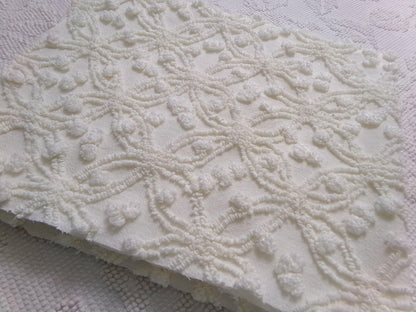 Winter White Snowflakes Vintage Chenille Fabric, neutral tufted pops sewing craft quilt material, 18" x 24" piece