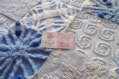 Boho Blues Vintage 6" Chenille Fabric Squares Set of 16 Quilt Blocks
