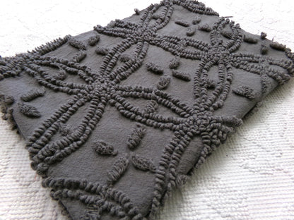 mystic moody grey chenille fabric, 18" x 25" piece of modern vintage style cotton sewing material, upcycle into pillows, quilts
