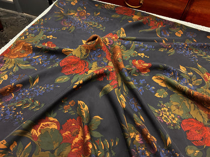 Vintage Ralph Lauren Silk Square Scarf Shabby Navy Blue Floral Roses