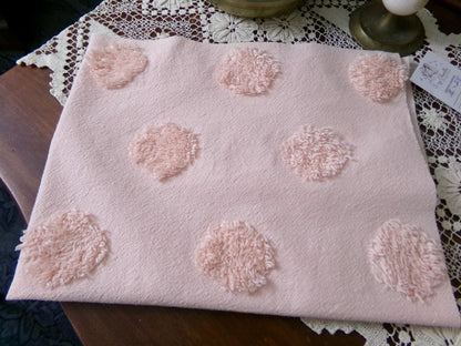 blush pink vintage style chenille fabric, large dot quilt sewing material, 18" x 24" piece