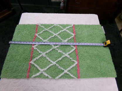 vintage apple green chenille fabric, plush terrytuft geometric design, 18" x 32" piece