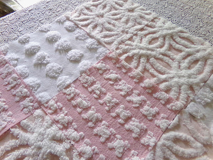 Pink Wink Quilt Squares Set from Vintage Chenille Bedspread Fabric, 16 Blocks, 6" x 6" inch