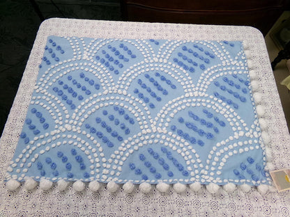 Mermaid Tails Vintage Chenille Bedspread Fabric Blue & White Piece 19x27"