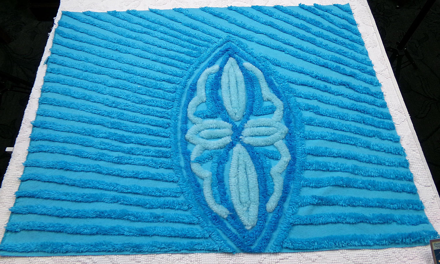 Electric Blue Vintage Chenille Fabric, Wild BOLD Sewing & Quilt Material, 30" x 23" piece
