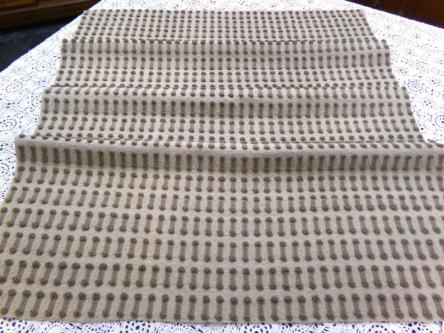 Boho Brown Barbells Vintage Chenille Bedspread Fabric 18" x 24"