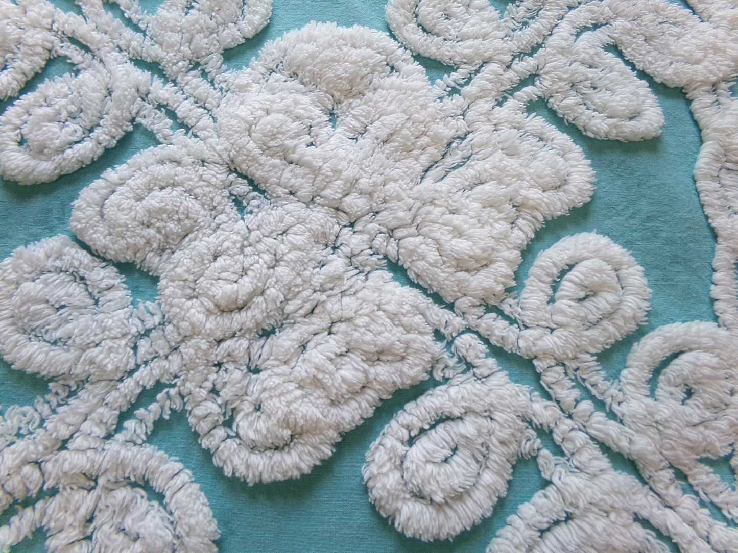 midnight seaspray vintage chenille fabric piece, plush sewing material 20" x 29"