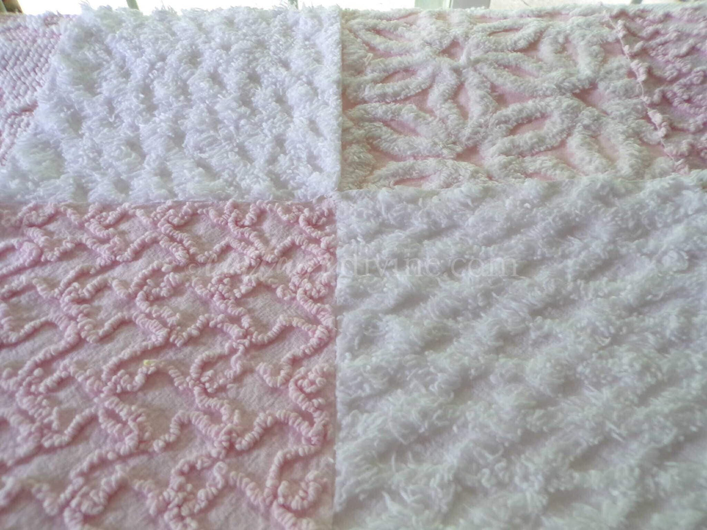 lovely pink & white vintage chenille fabric squares, set of 16 pretty 6" quilt blocks for sewing, crafts, patchwork pillows, quilting