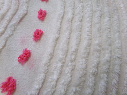 zany white & hot pink vintage chenille fabric: interesting piece of sewing material, 15" x 28" lightweight cotton blend piece