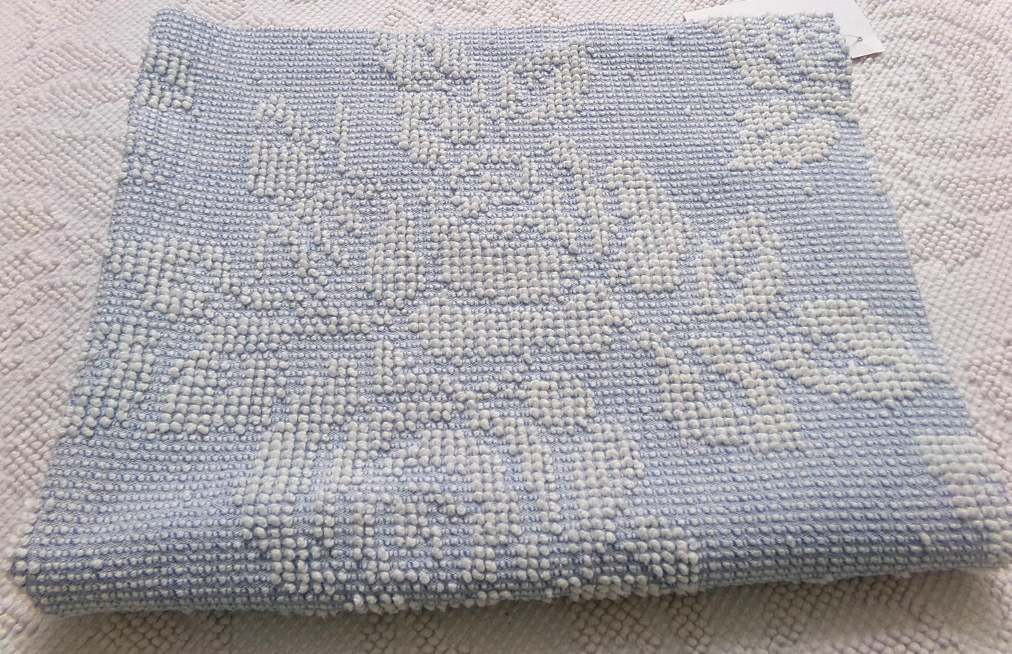vintage hobnail rose fabric, blue & white woven chenille floral dot design, 19" x 24" piece