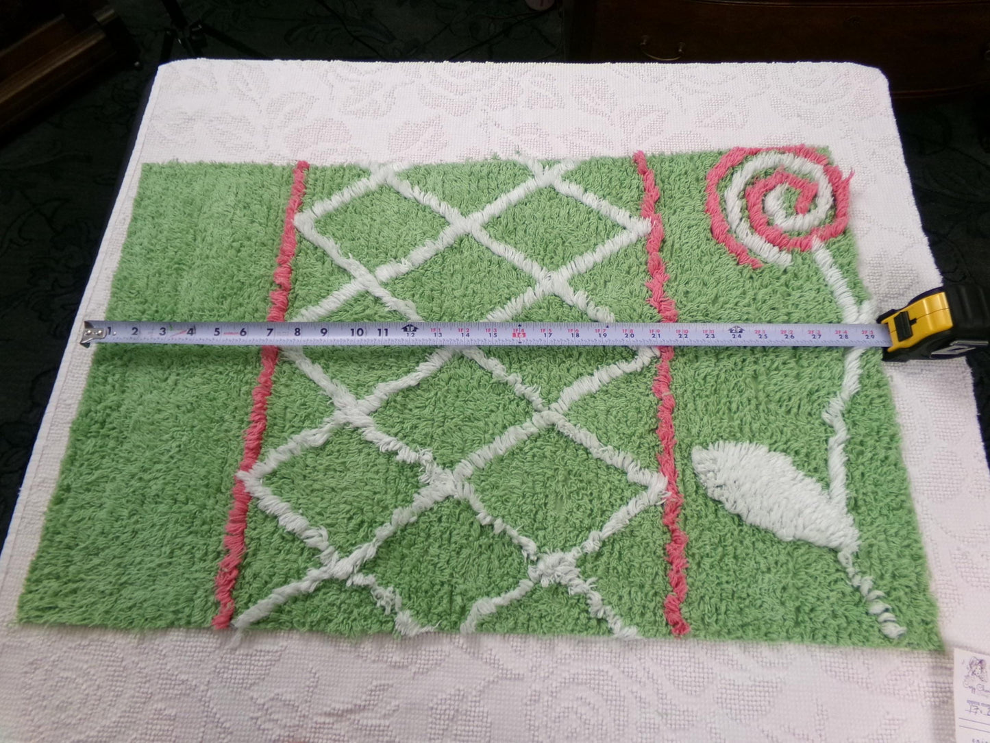 Pink Lollipop Vintage Style Chenille Fabric, terrytuft apple green sewing craft quilt material, 17" x 28" piece