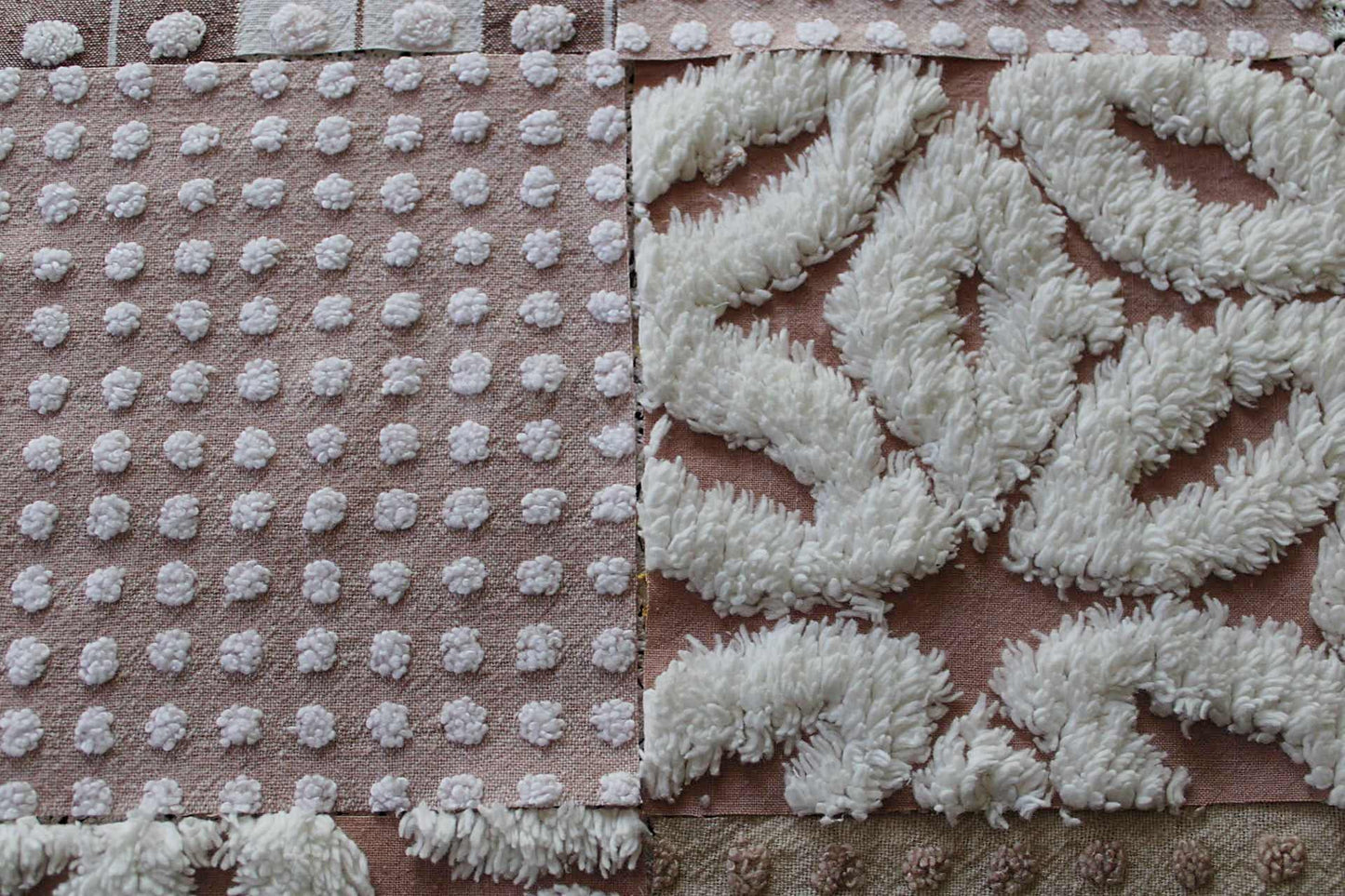 Cozy Mocha Chenille Quilt Squares Set, from Vintage Bedspread Fabric, 16 Blocks, 6" x 6" inches each, Pops & Daisies