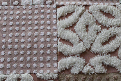 Cozy Mocha Chenille Quilt Squares Set, from Vintage Bedspread Fabric, 16 Blocks, 6" x 6" inches each, Pops & Daisies