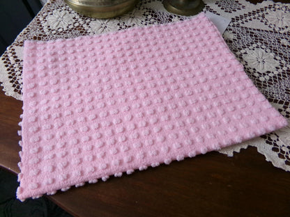 Pink Pops Vintage Chenille Bedspread Fabric Piece Popcorn Dots, 18" x 24"