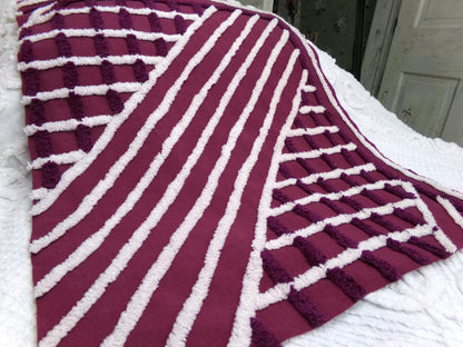 Dramatic Vintage Chenille Fabric, split road design, sewing craft quilt material 20" x 24" piece
