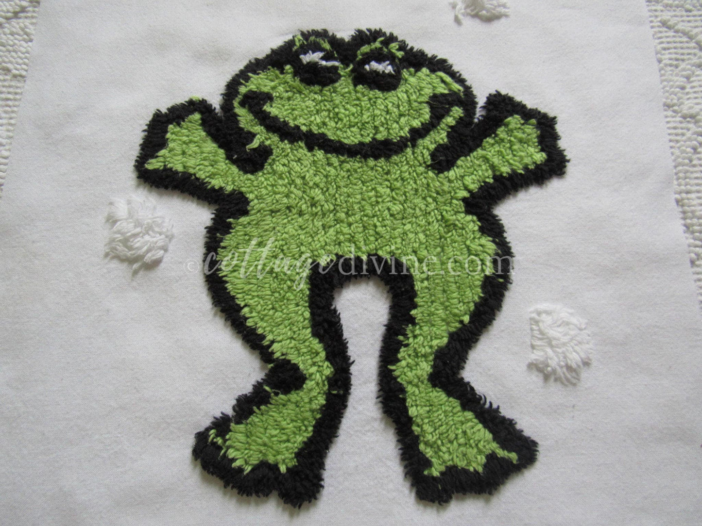 Jumping for Joy Frog Retro Vintage Novelty Chenille FABRIC PIECE, 12.5" square