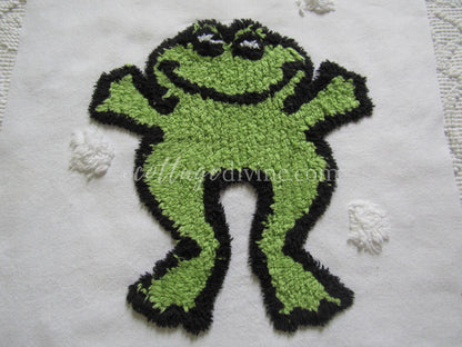 Jumping for Joy Frog Retro Vintage Novelty Chenille FABRIC PIECE, 12.5" square