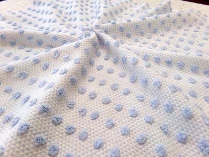Bubble Pop Blue Woven Vintage Chenille Fabric, 21" x 23" Piece Coastal Beach Quilt Material