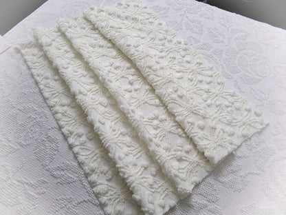 Winter White Snowflakes Vintage Chenille Fabric, neutral tufted pops sewing craft quilt material, 18" x 24" piece