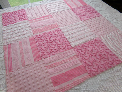 partytime pinks vintage chenille fabric squares, set of 16 fun 6" quilt blocks for quilting, sewing, crafts