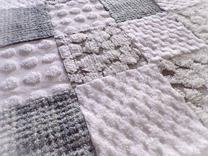 Gender Neutral Chenille Fabric Squares Set from Vintage Bedspread Fabrics, 16 Quilt Blocks, 6" inch, Modern Grey & White