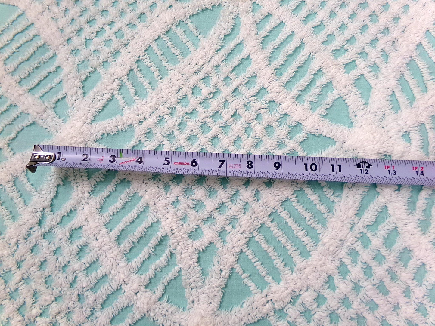 Aqua White Vintage Chenille Fabric 20x24" Geometric Quilt Material