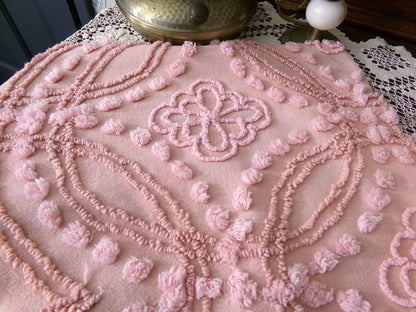 Shabby Cottage Style Vintage Chenille Fabric, geometric floral design, sewing craft quilt material 25" x 21" piece