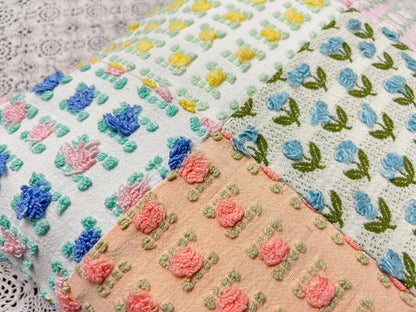 Vintage Rose Chenille Pillow Cover, 16" Square Reversible Patchwork Floral Design